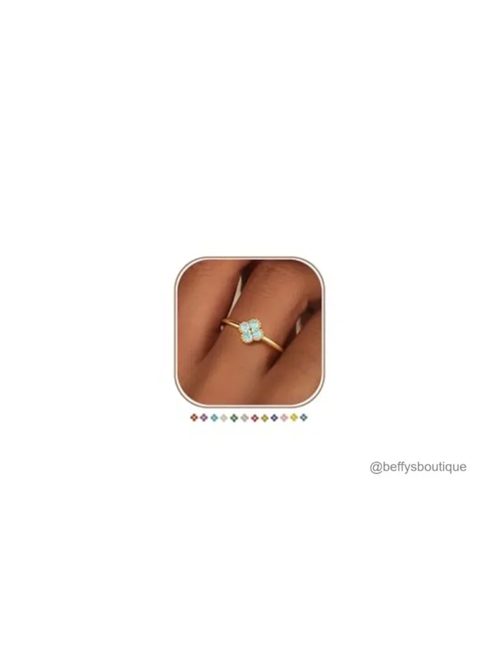 14K Gold Plated Stackable Clover Birthstone Ring for Women - CZ Emerald Band,